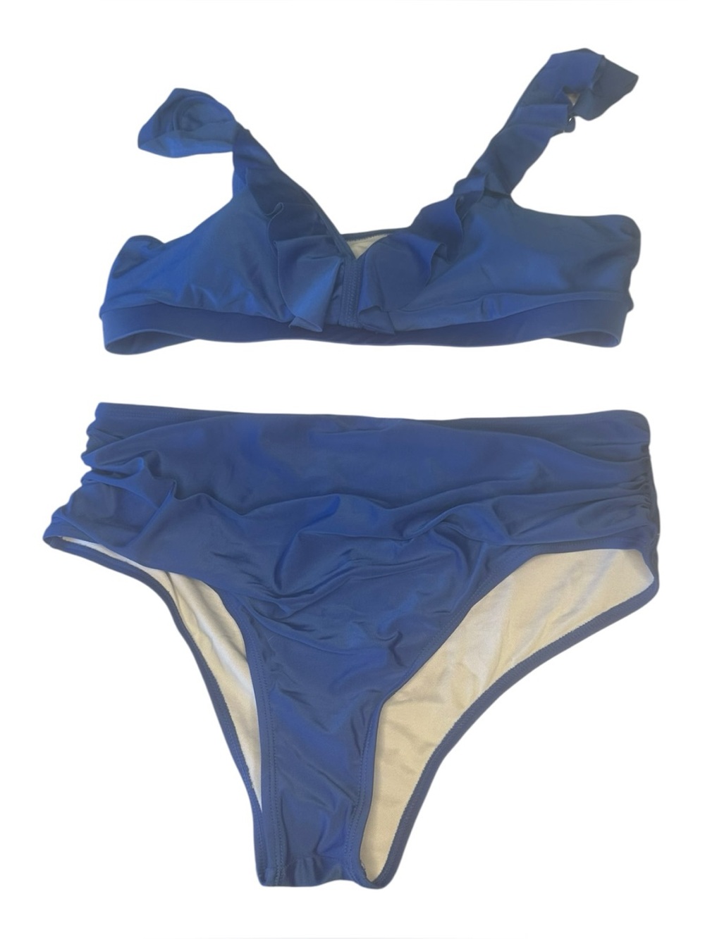 Women’s 2XL Royal Blue Ruffle Bikini Swimsuit Two Piece High Waist NEW